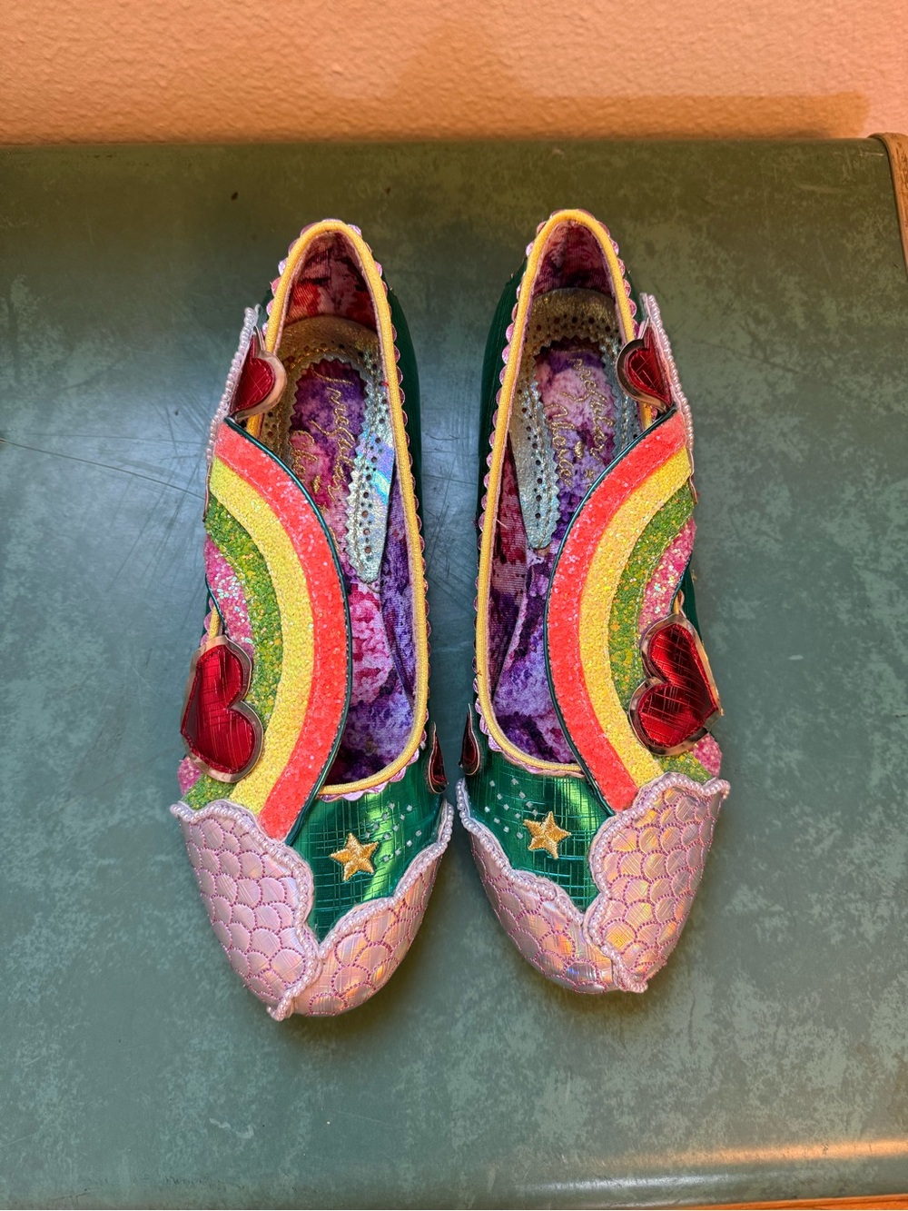 Irregular Choice Whimsical Rainbow Heart Embellished Women's Flats